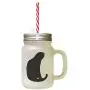 Black Domestic Shorthair Cat Silhouette #4 Frosted Glass Mason Jar With Straw Black Domestic Shorthair Cat Silhouette #4 Frosted Glass Mason Jar With Straw
