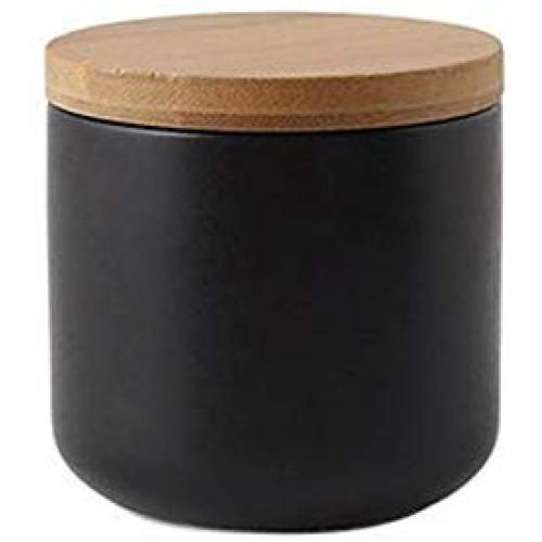 Ceramic Food Storage Jar Canister Modern Design Food Canisters with Airtight Seal Bamboo Lid,Loose Tea Coffee Spice Nuts Snacks Seasonings Storage Jar Canister Caddy (Black 8.79oz/260ml)