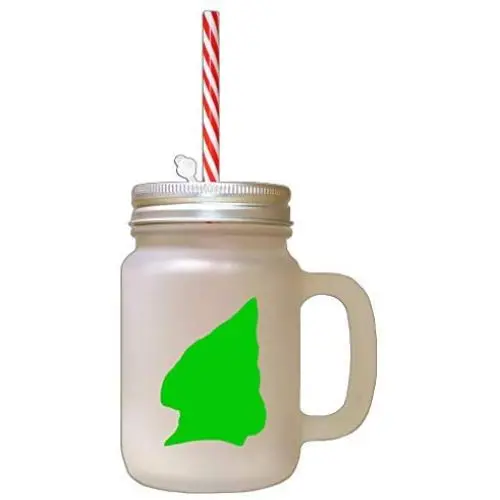 Green Peterbald Cat Head Silhouette Frosted Glass Mason Jar With Straw