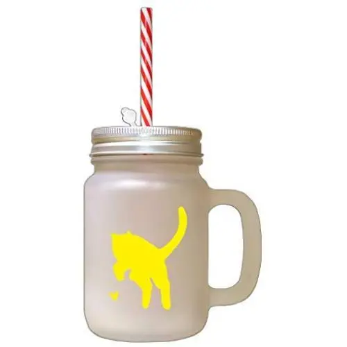 Gelber Britisch Kurzhaar Katten Silhouetten #3 Mit Frostglas-Glasflasche und Strohhalme