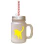 Yellow British Shorthair Cat Silhouette #3 Frosted Glass Mason Jar With Straw