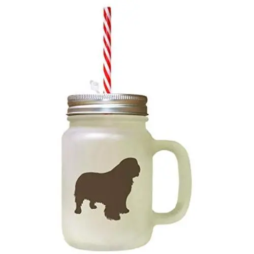 Brown Clumber Spaniel Silhouette Frosted Glass Mason Jar With Straw Brown Clumber Spaniel Silhouette Frosted Glass Mason Jar With Straw