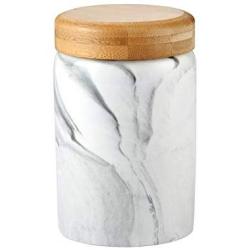 OnePine 400ml Food Storage Jar with Sealed Bamboo Lid, Marble Pattern Ceramic Coffee Canister for Tea Sugar Coffee Bean Nuts Grain