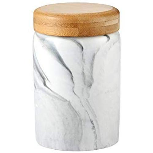 OnePine 400ml Food Storage Jar with Sealed Bamboo Lid, Marble Pattern Ceramic Coffee Canister for Tea Sugar Coffee Bean Nuts Grain