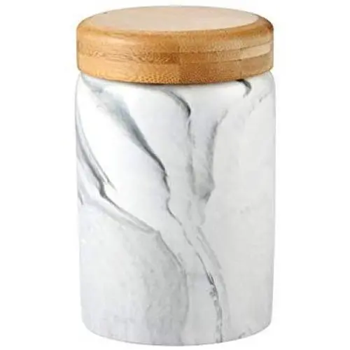OnePine 400ml Lebensmittelbehälter mit versiegeltem Bambusholzdeckel, Marmor-Muster-Keramik-Kaffeetopf für Tee, Zucker, Kaffee, Bohnen, Getreide