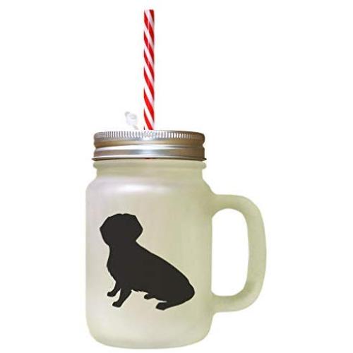Black Alpine Dachsbracke Silhouette Frosted Glass Mason Jar With Straw