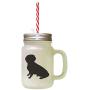 Black Alpine Dachsbracke Silhouette Frosted Glass Mason Jar With Straw