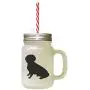 Black Alpine Dachsbracke Silhouette Frosted Glass Mason Jar With Straw Black Alpine Dachsbracke Silhouette Frosted Glass Mason Jar With Straw