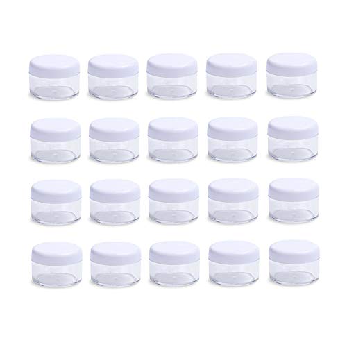 50Pcs Clear Plastic Jars with White Lids Empty Cream Jars with Screw On Lids Makeup Sample Containers Bottle Pots Vials Holders Dispenser for Cream Lotion Nails Powder Eyeshadow 20g/20ml