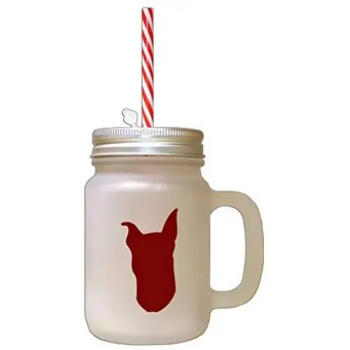 Maroon Miniature Pinscher Silhouette Frosted Glass Mason Jar With Straw Maroon Miniature Pinscher Silhouette Frosted Glass Mason Jar With Straw