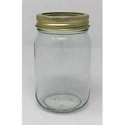 Pint (16 oz) Mayo Glass Jars with Gold 2-piece lids by Richards Packaging 12 pack Flats and Bands Included