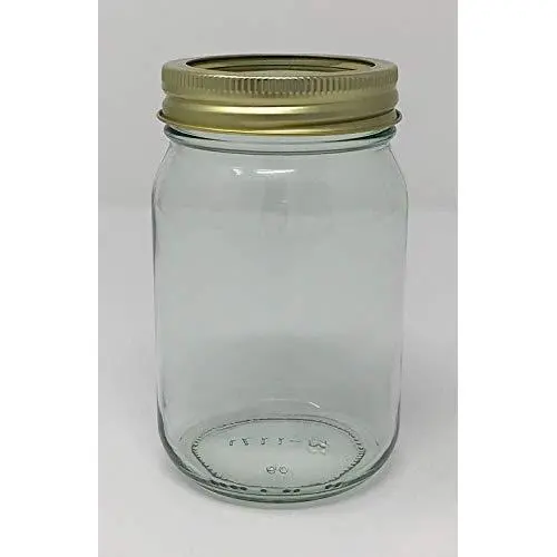 Glasen Mayonnaisebehälter (16 oz) mit Golddeckeln, 2er Set von Richards Packaging, 12er Pack mit Flach- und Banddeckeln.