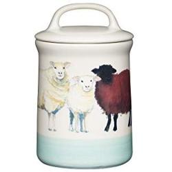 Kitchen Craft Apple Farm Hand-Finished Sally Sheep Ceramic Airtight Storage Jar, 10.5 x 17.5 cm (4" x 7") - Cream/Green, 10.5 x 10.5 x 17.5 cm, Multi-Colour