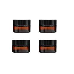 3Pcs 0.34oz Amber Glass Round Jars Empty Cosmetic Containers with Inner Liners and black Lids For Cosmetics and Face cream Lotion (10ml)