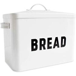 Metal Bread Box - Countertop Space-Saving, Extra Large, High Capacity Bread Storage Bin for your Kitchen - Holds 2+ Loaves - White with Bold BREAD Lettering