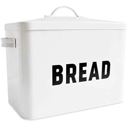 Metal Bread Box - Countertop Space-Saving, Extra Large, High Capacity Bread Storage Bin for your Kitchen - Holds 2+ Loaves - White with Bold BREAD Lettering Metal Bread Box - Countertop Space-Saving, Extra Large, High Capacity Bread Storage Bin for your Kitchen - Holds 2+ Loaves - White with Bold BREAD Lettering