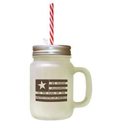 Brown We Pledge Allegiance To The Flag Frosted Glass Mason Jar With Straw