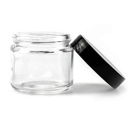 Bekith 15 pack 2oz Round Jar Straight Sided Clear Glass Jars, Airtight Glass Jar with Black Plastic Smooth Lids