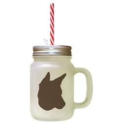 Brown Portuguese Podengo Silhouette Frosted Glass Mason Jar With Straw