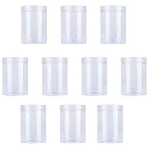 BESTONZON 10pcs Transparent Food Jar Plastic Clear Tea Jars Round Shaped Storage Container for Kitchen Dry Goods Pasta Spices 500ml