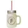Black Alphabet F, Fun Food Farm Foor Family Frosted Glass Mason Jar With Straw Black Alphabet F, Fun Food Farm Foor Family Frosted Glass Mason Jar With Straw