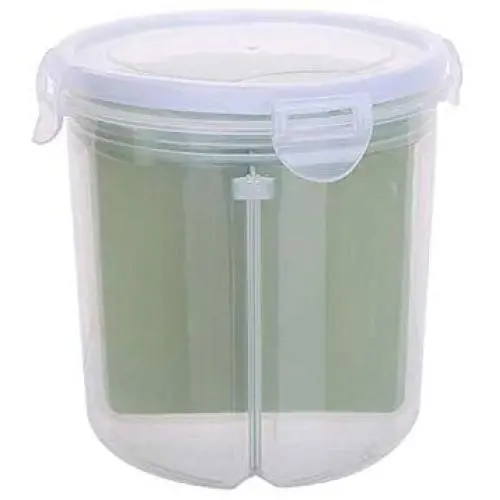 Storage Jar with Seal Cover 4 Lattices Refrigerator Food Preservation Container Plastic Kitchen Storage Box,Small Green