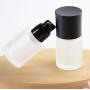 2PCS 30ml/1oz Glass Lotion Bottle Empty Frosted Glass Pump Container Storage Sample Packing Pot Jar Vials Dispenser with Lid for Essential Oil Emulsion Foundation Powder BB Cream(Black)