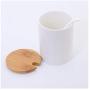 Porcelain Sugar Bowl with Spoon and Bamboo Lid, LUCKYGODDNESS 10.8 FL OZ Ceramic White Spice Jar Salt Pepper Holder Container Box Flour Serving Condiment Pot for Housewarming Gift