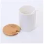 Bouteille à Sucre en Céramique avec Couvercle en Bambou et Cuillère, Idée Cadeau Maison, 295 ml (10.8 FL OZ) – Récipient de Conservation pour Épices, Sel, Poivre, Farine, Pot à Condiments