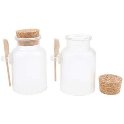 dailymall 2pcs Clear Jar Bottles with Corks and Wood Spoon - Empty Bath Salt Bottles Refillable