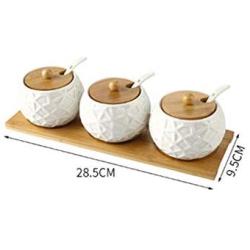 Mini Spice Jars Ceramic storage tank wood cover seasoning tank set combination household