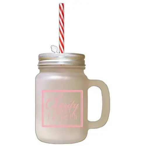 Soft Pink Charity Never Failed Frosted Glass Mason Jar With Straw