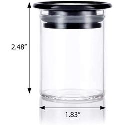 2 oz Premium Borosilicate Clear Glass Jars with Black Plastic Silicone Sealed Lid (12 Pack) + Labels