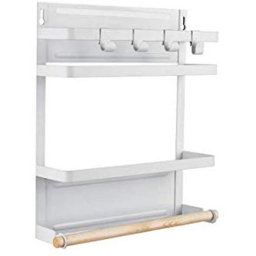 LWKBE Kitchen Rack Magnetic Refrigerator Storage Organizer, Fridge Holder Strong Magnet Rustproof Spice Jars,NOT Suit Paper Towel Size, Bottle Wine,White