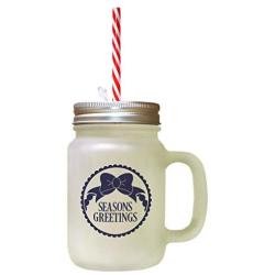 Navy Seasons Christmas Frosted Glass Mason Jar With Straw