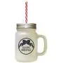 Navy Seasons Christmas Frosted Glass Mason Jar With Straw