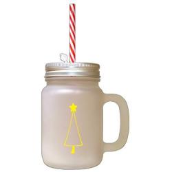 Yellow Christmas Tree Style 2 Frosted Glass Mason Jar With Straw