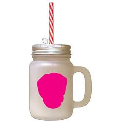 Hot Pink Black Tan Virginia Foxhound Silhouette Frosted Glass Mason Jar With Straw