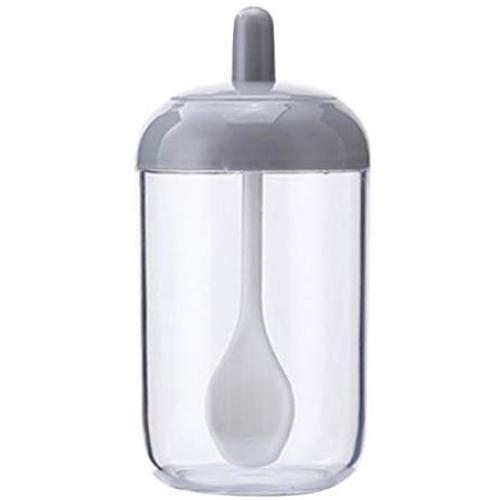 TOPBATHY Transparent Spice Storage Jar Seasoning Bottle Glass Condiment Storage Pot Sugar Salt Container With Lid And Spoon For Home Kitchen (Grey)