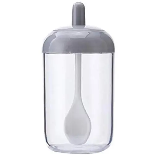 TOPBATHY Transparent Spice Storage Jar Seasoning Bottle Glass Condiment Storage Pot Sugar Salt Container With Lid And Spoon For Home Kitchen (Grey) TOPBATHY Transparent Spice Storage Jar Seasoning Bottle Glass Condiment Storage Pot Sugar Salt Container With Lid And Spoon For Home Kitchen (Grey)