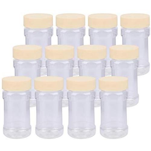 Fasmov 12 Pack 10 oz Clear Plastic Jars for Kitchen & Household Storage of Dry Goods, Peanut Butter, and More