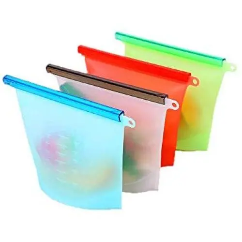 Bocal de Rangement Alimentaire pour Cuisine, Bouchon Hermétique, Sacs de Rangement Alimentaire en Silicone Réutilisables, Idéal pour Fruits, Légumes, Viande, Conservation au Frigo (Set de 4) Bocal de Rangement Alimentaire pour Cuisine, Bouchon Hermétique, Sacs de Rangement Alimentaire en Silicone Réutilisables, Idéal pour Fruits, Légumes, Viande, Conservation au Frigo (Set de 4)