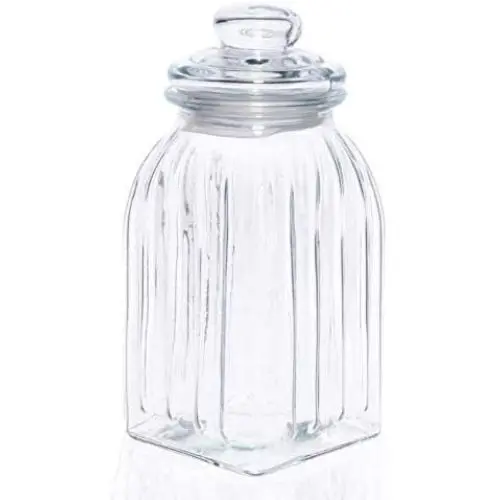 Exklusive Rippel-Quadrat Glas Lebensmittelbehälter mit Dichtung, 1350 ml.