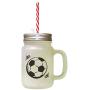 Black Soccer Ball #3 Frosted Glass Mason Jar With Straw