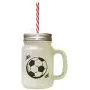 Black Soccer Ball #3 Frosted Glass Mason Jar With Straw Black Soccer Ball #3 Frosted Glass Mason Jar With Straw