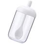 Cabilock Transparent Spice Jars With Spoon Round Storage Jars Kitchen Sugar Container with Glass Lid and Spoon for Kitchen (White)