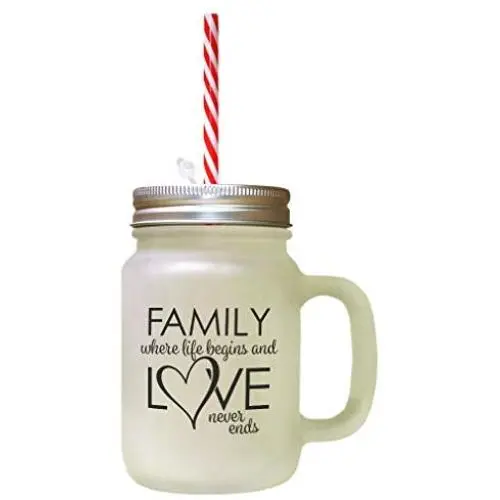 Schwarze Familie, Wo Das Leben Anfängt, Liebe Endet Nicht #1 Gefrosteter Glas-Masonen-Behälter Mit Stroh