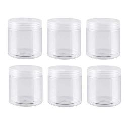 6PCS (200ML/6.8OZ) Transparent Empty Plastic Boxes with Clear Screw Cap Refillable Cosmetic Container Jar Facial Cream Face Eye Essence Hair Film Candy Honey Holder Trial Sample Case