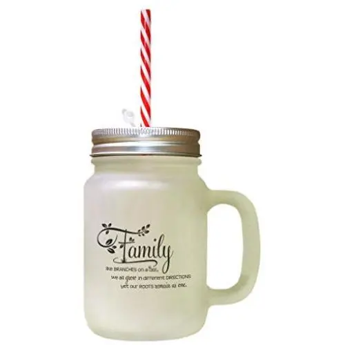 Familie wie Äste auf einem Baum wachsen auseinander – Teil 2. Gefrostete Glas-Mason-Jar mit Stroh.