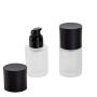 2PCS 30ml/1oz Glass Lotion Bottle Empty Frosted Glass Pump Container Storage Sample Packing Pot Jar Vials Dispenser with Lid for Essential Oil Emulsion Foundation Powder BB Cream(Black)